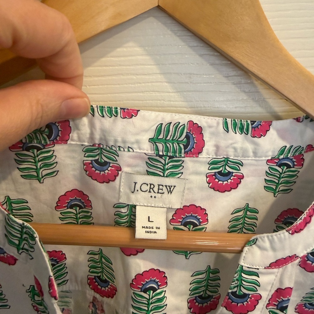 J. Crew White Top with Pink Floral & Green Leaf Pattern - Picture 2 of 8